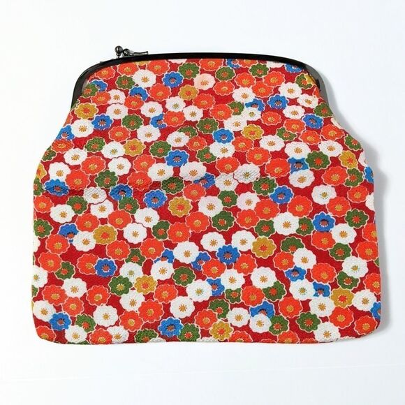 VINTAGE Foldover Orange Floral Kiss Lock Clutch - Picture 3 of 8